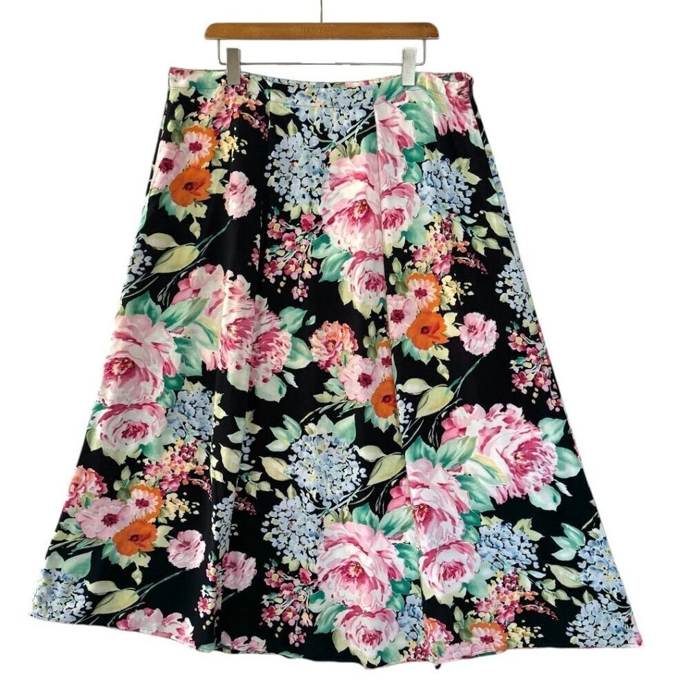 80s/90s Vintage Express International Black Moody Floral Maxi Skirt Size 14W/ 1X